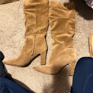 Tan Suede Knee-High Boots